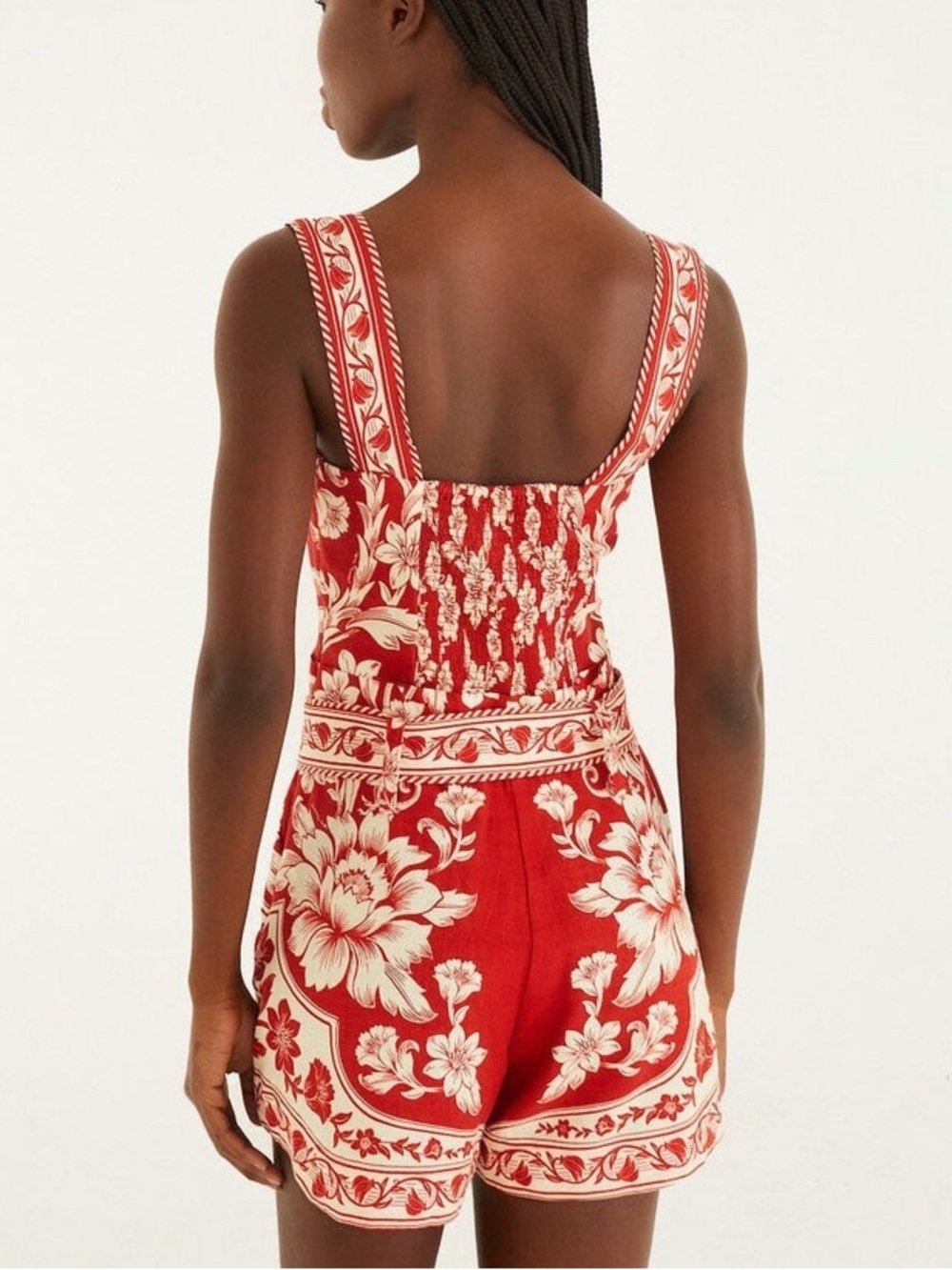 NEW FARM Rio Red Guanacaste Belted Euroflax™ Romper Tropical Floral Linen XL - Picture 4 of 15